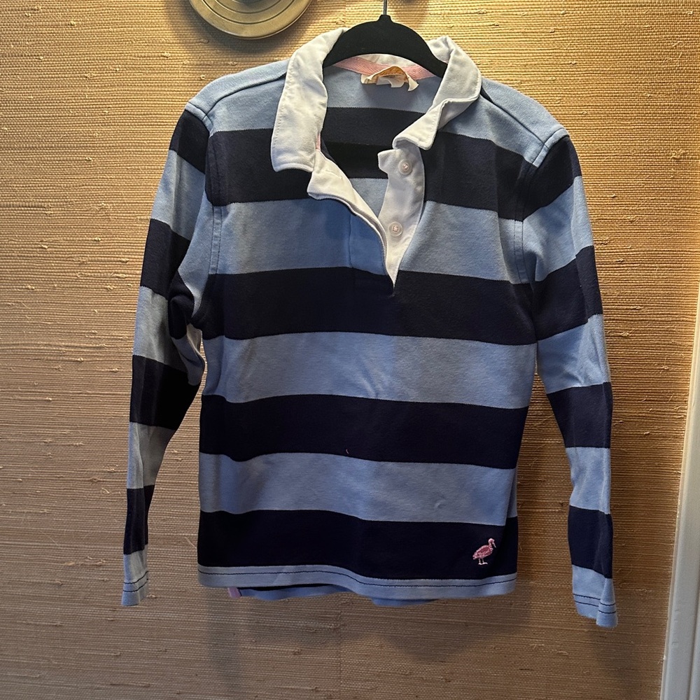The Beaufort Bonnet Company Blue and White Striped Polo